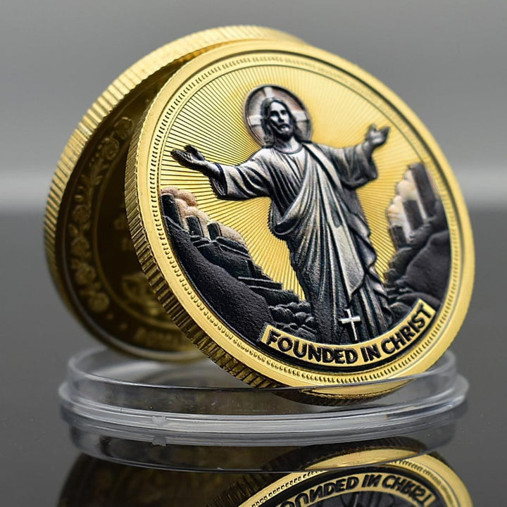 FREE Today: Golden/Silver Jesus Love Founded In Christ Dove & Cross Challenge Coin