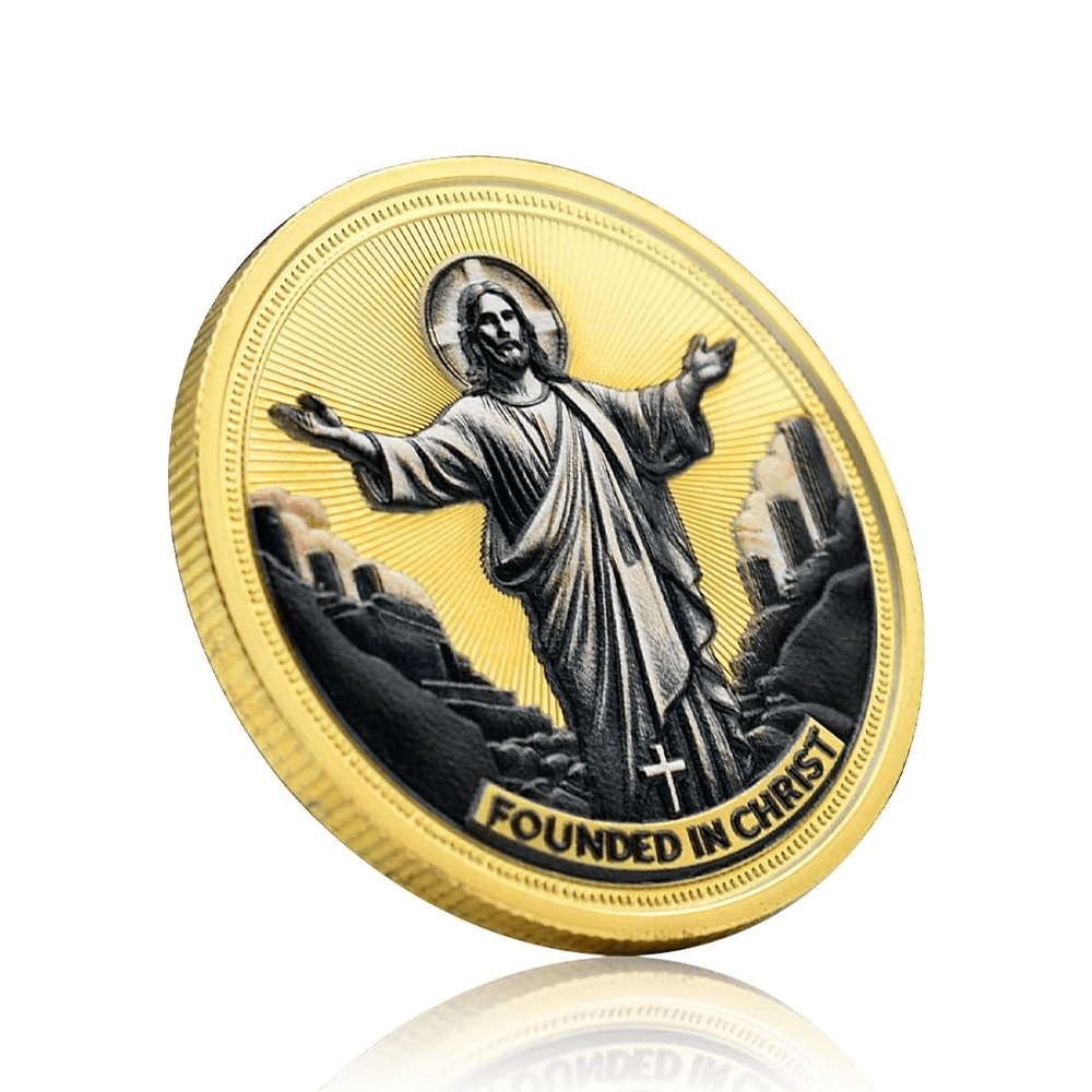 FREE Today: Golden/Silver Jesus Love Founded In Christ Dove & Cross Challenge Coin