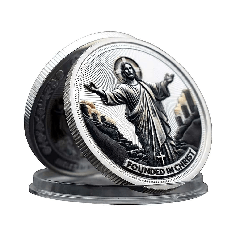 FREE Today: Golden/Silver Jesus Love Founded In Christ Dove & Cross Challenge Coin