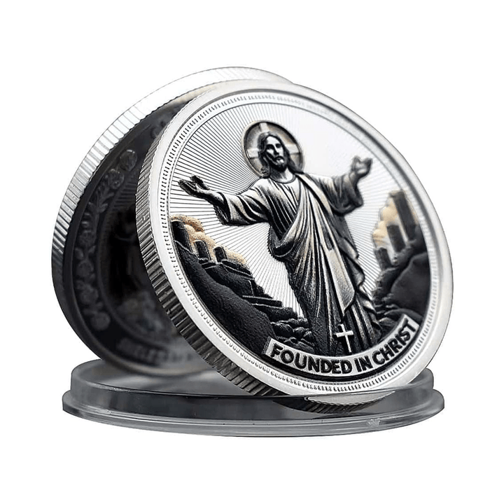 FREE Today: Golden/Silver Jesus Love Founded In Christ Dove & Cross Challenge Coin
