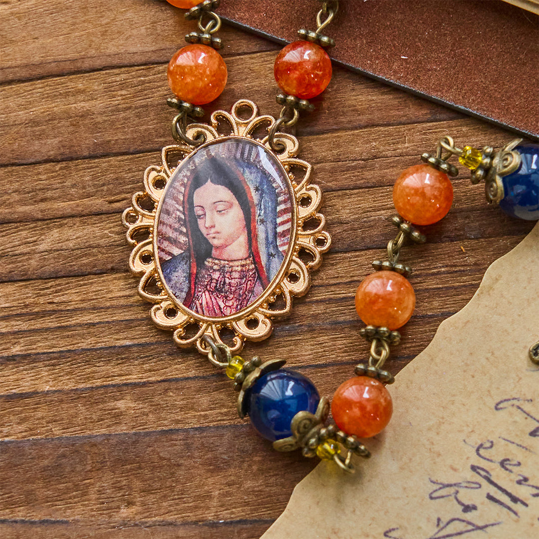 Christianartworkshop Handmade Orange Chalcedony Our Lady St. Benedict Medal Rosary - image 9