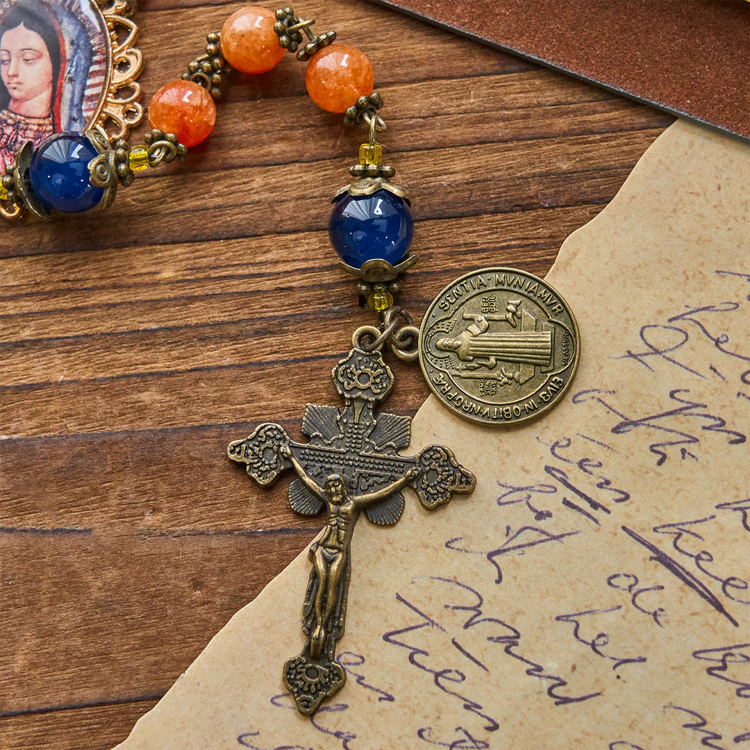 Christianartworkshop Handmade Orange Chalcedony Our Lady St. Benedict Medal Rosary - image 8