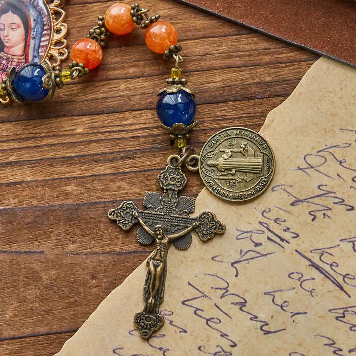 Christianartworkshop Handmade Orange Chalcedony Our Lady St. Benedict Medal Rosary - image 8