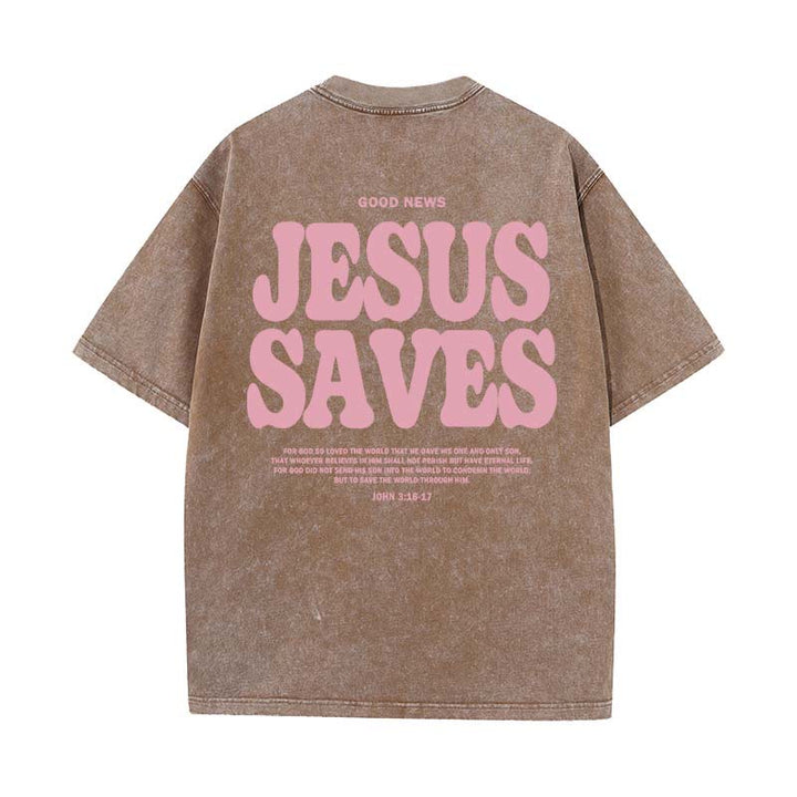 Christianartworkshop Jesus Saves Unisex Washed T-Shirt - Coffee - 5XL - image 18
