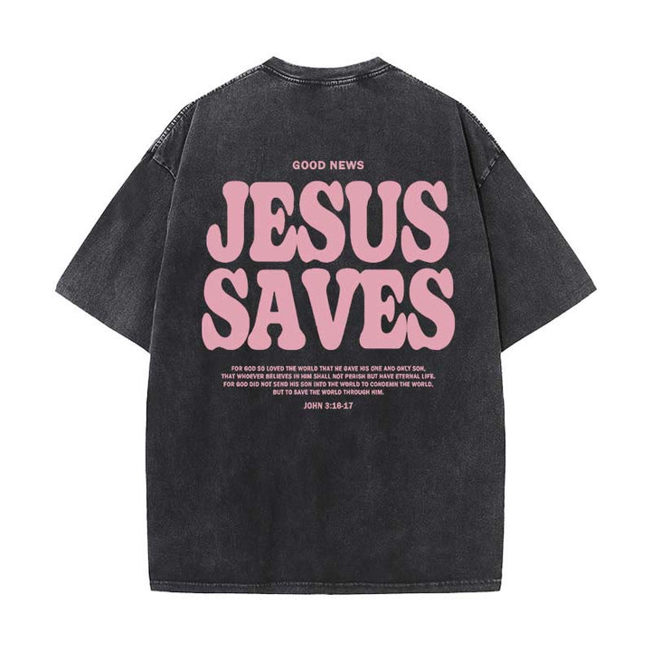 Christianartworkshop Jesus Saves Unisex Washed T-Shirt - Black - 5XL - image 6