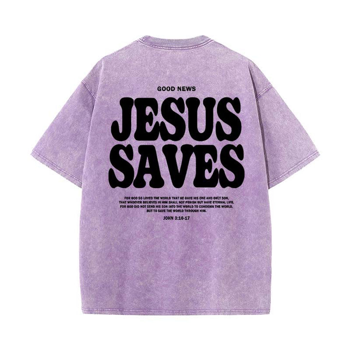 Christianartworkshop Jesus Saves Unisex Washed T-Shirt - Purple - 5XL - image 20
