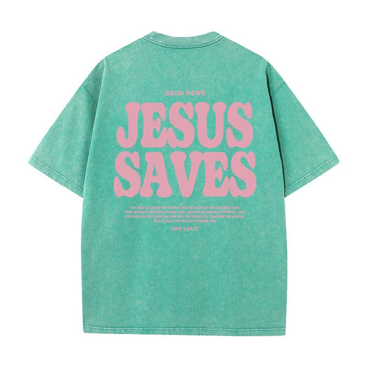 Christianartworkshop Jesus Saves Unisex Washed T-Shirt - Green - 5XL - image 16
