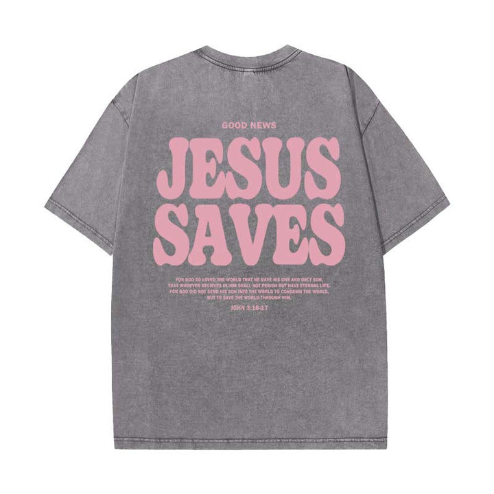 Christianartworkshop Jesus Saves Unisex Washed T-Shirt - Grey - 5XL - image 10