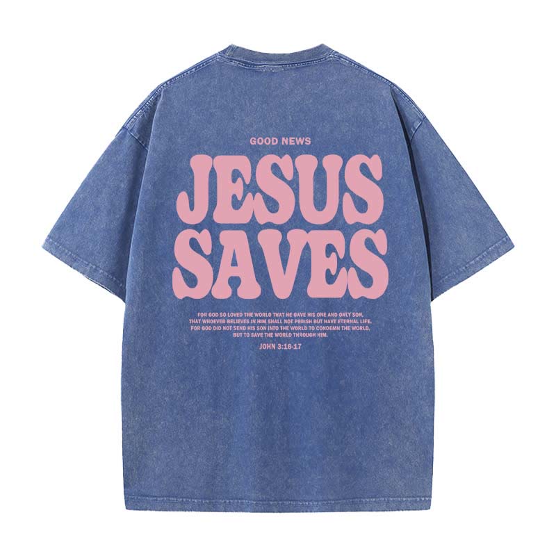Christianartworkshop Jesus Saves Unisex Washed T-Shirt - Blue - 5XL - image 12