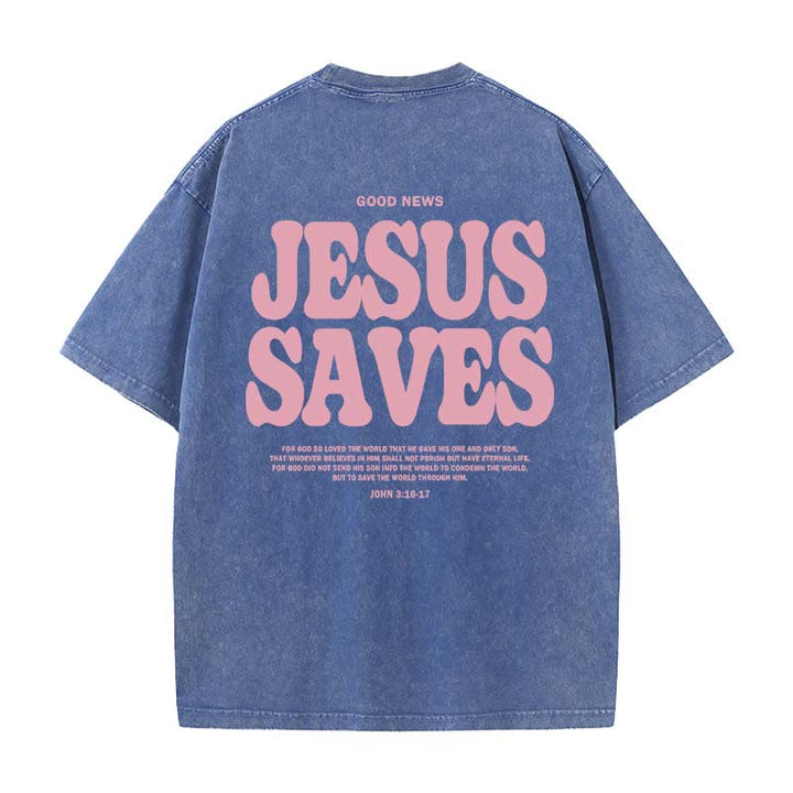 Christianartworkshop Jesus Saves Unisex Washed T-Shirt - Blue - 5XL - image 12