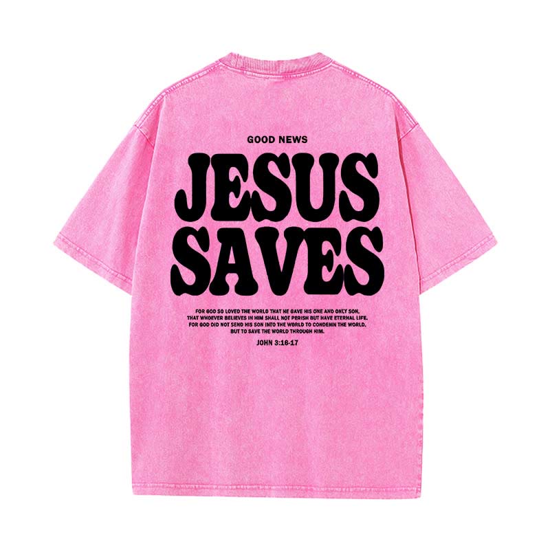 Christianartworkshop Jesus Saves Unisex Washed T-Shirt - Pink - 5XL - image 14