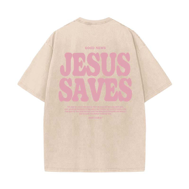 Christianartworkshop Jesus Saves Unisex Washed T-Shirt - Apricot - 5XL - image 4