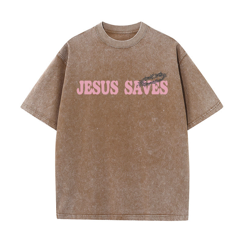 Christianartworkshop Jesus Saves Unisex Washed T-Shirt - image 19