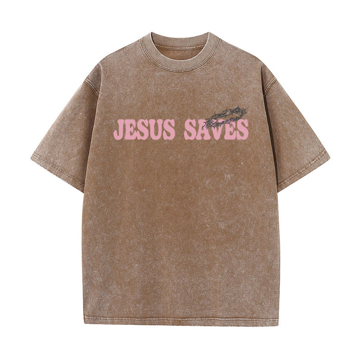 Christianartworkshop Jesus Saves Unisex Washed T-Shirt - image 19