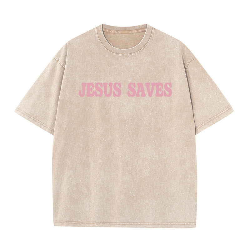 Christianartworkshop Jesus Saves Unisex Washed T-Shirt - image 5
