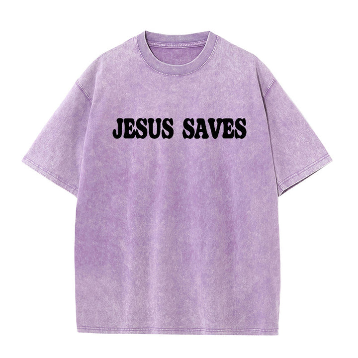 Christianartworkshop Jesus Saves Unisex Washed T-Shirt - image 21