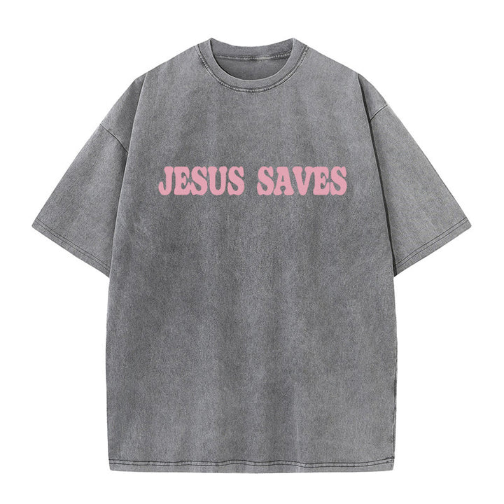 Christianartworkshop Jesus Saves Unisex Washed T-Shirt - image 11