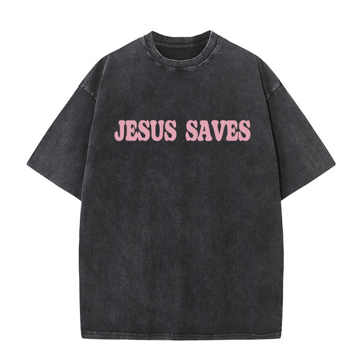 Christianartworkshop Jesus Saves Unisex Washed T-Shirt - image 7