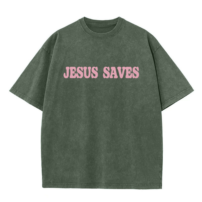 Christianartworkshop Jesus Saves Unisex Washed T-Shirt - image 2
