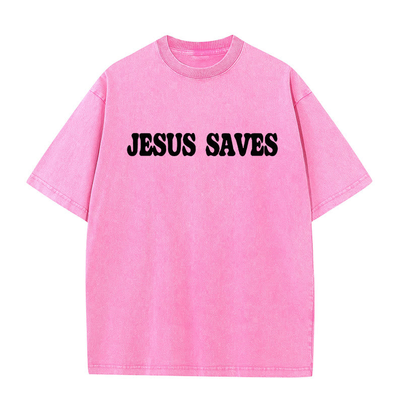 Christianartworkshop Jesus Saves Unisex Washed T-Shirt - image 15