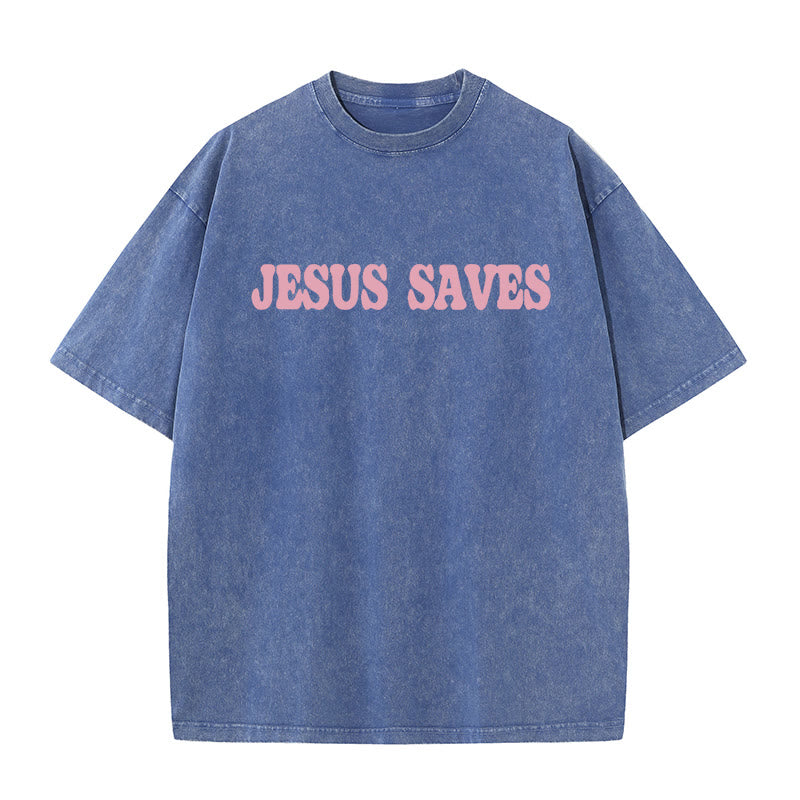 Christianartworkshop Jesus Saves Unisex Washed T-Shirt - image 13
