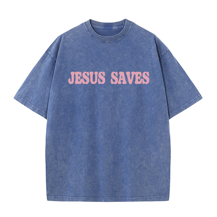 Christianartworkshop Jesus Saves Unisex Washed T-Shirt - image 13