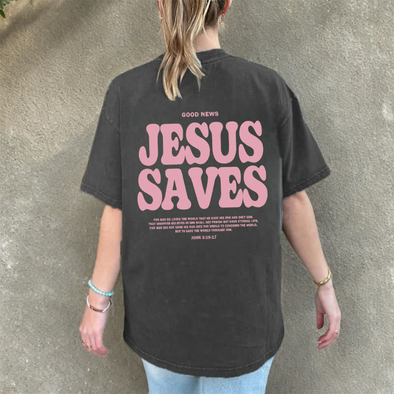 Christianartworkshop Jesus Saves Unisex Washed T-Shirt - image 8