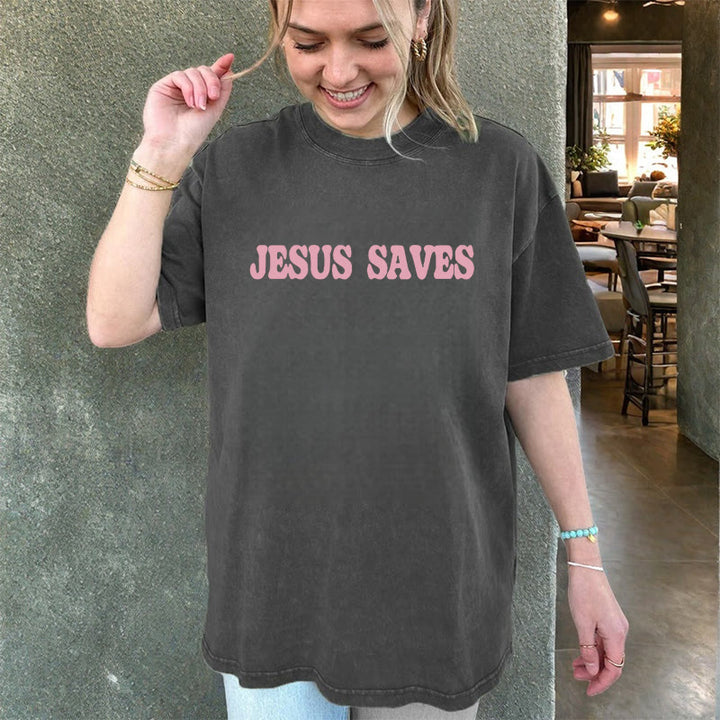 Christianartworkshop Jesus Saves Unisex Washed T-Shirt - image 9