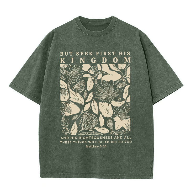 Christianartworkshop But Seek First His Kingdom Unisex Washed T-Shirt - Army Green - 5XL - image 6