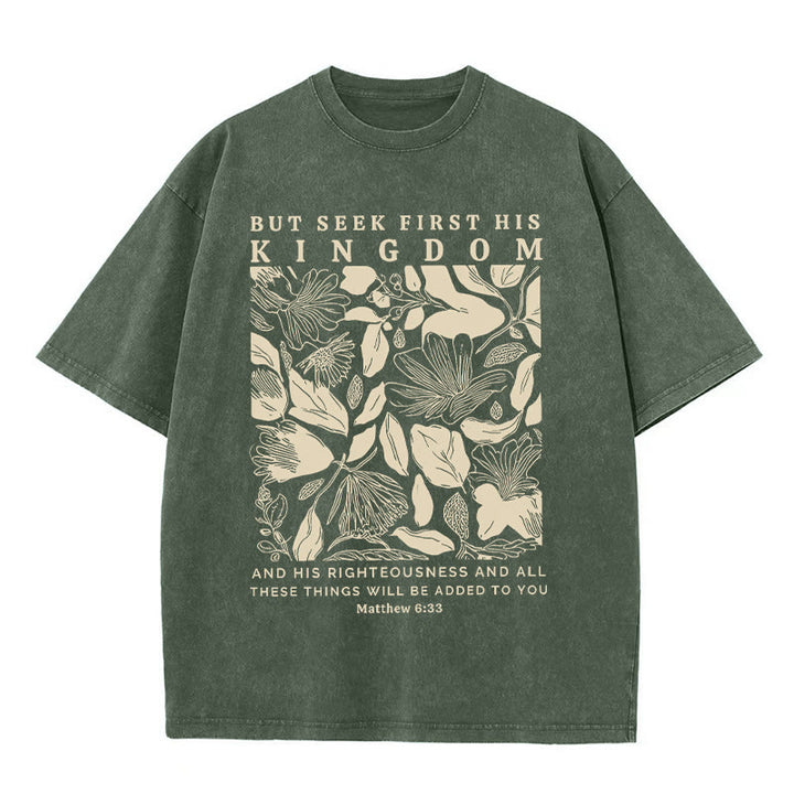 Christianartworkshop But Seek First His Kingdom Unisex Washed T-Shirt - Army Green - 5XL - image 6