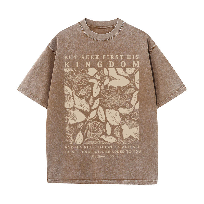 Christianartworkshop But Seek First His Kingdom Unisex Washed T-Shirt - Coffee - 5XL - image 8