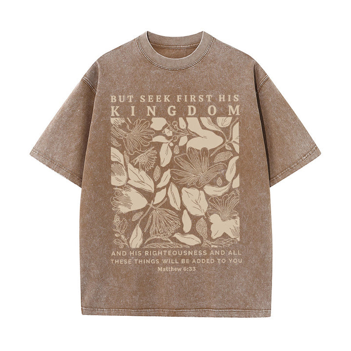 Christianartworkshop But Seek First His Kingdom Unisex Washed T-Shirt - Coffee - 5XL - image 8