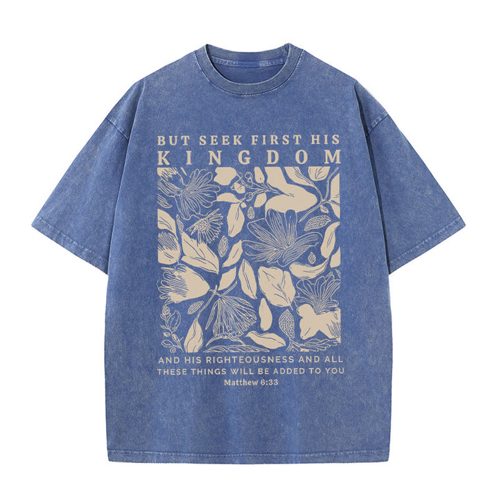 Christianartworkshop But Seek First His Kingdom Unisex Washed T-Shirt - Blue - 5XL - image 12