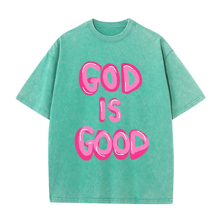 Christianartworkshop God Is Good Unisex Washed T-Shirt - Green - 5XL - image 5
