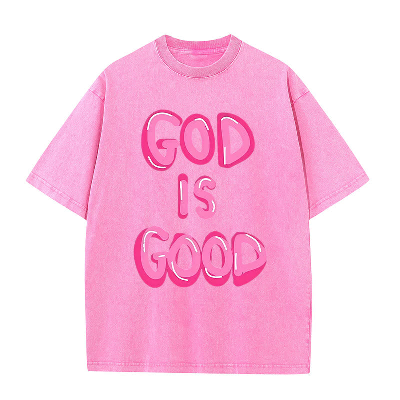 Christianartworkshop God Is Good Unisex Washed T-Shirt - Pink - 5XL - image 7