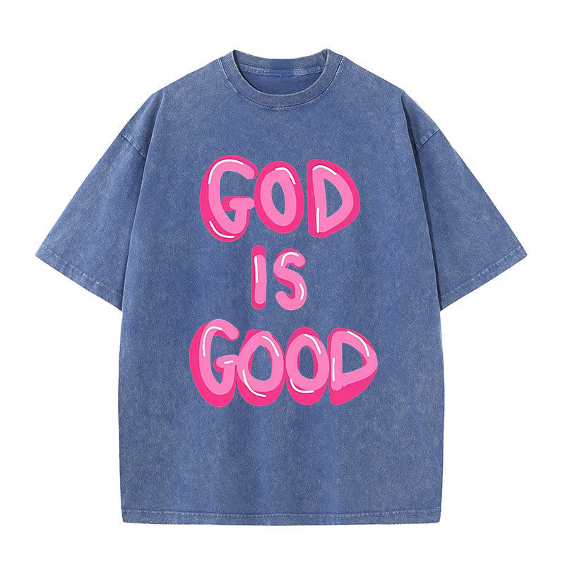 Christianartworkshop God Is Good Unisex Washed T-Shirt - Blue - 5XL - image 10