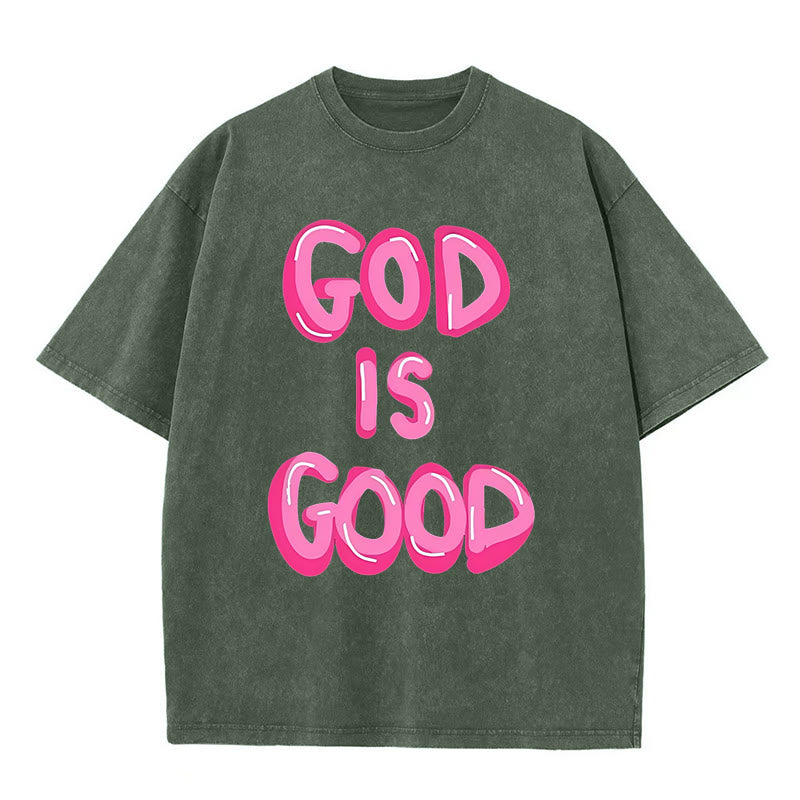Christianartworkshop God Is Good Unisex Washed T-Shirt - Army Green - 5XL - image 6