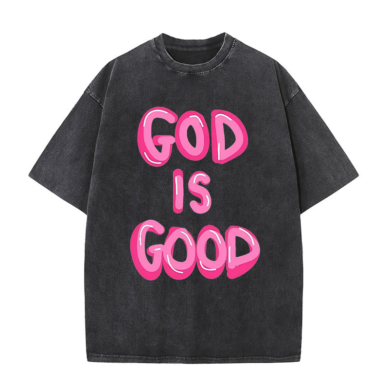 Christianartworkshop God Is Good Unisex Washed T-Shirt - Black - 5XL - image 3