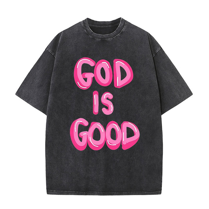 Christianartworkshop God Is Good Unisex Washed T-Shirt - Black - 5XL - image 3