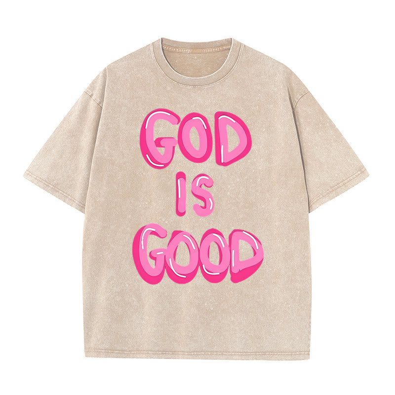 Christianartworkshop God Is Good Unisex Washed T-Shirt - Apricot - 5XL - image 1