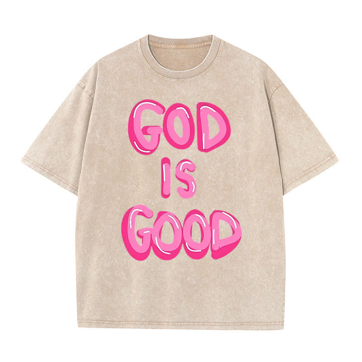 Christianartworkshop God Is Good Unisex Washed T-Shirt - Apricot - 5XL - image 1