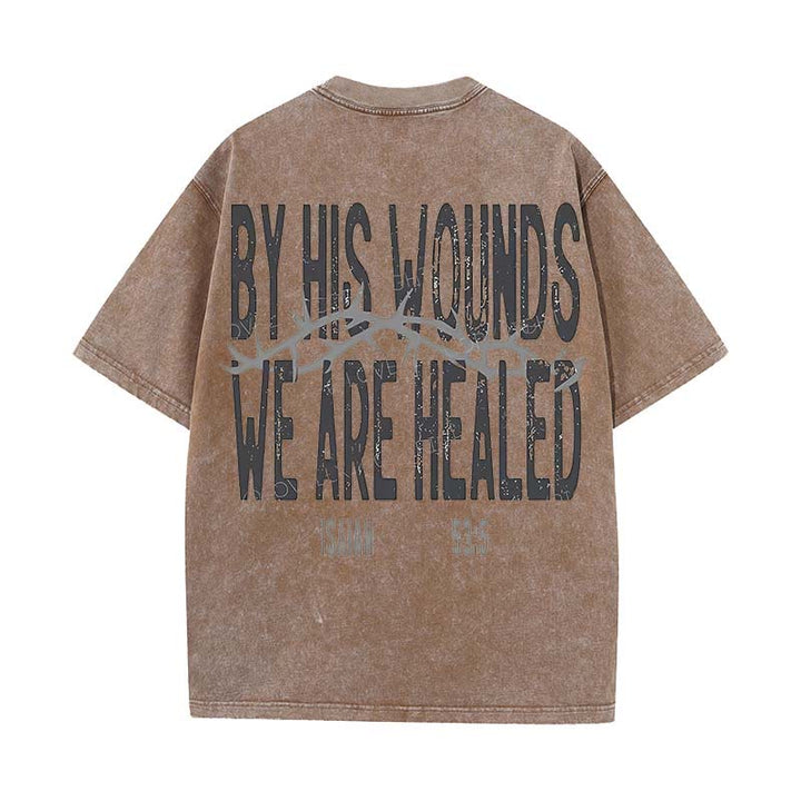 Christianartworkshop By His Wounds We Are Healed Unisex Washed T-Shirt - Coffee - 5XL - image 13