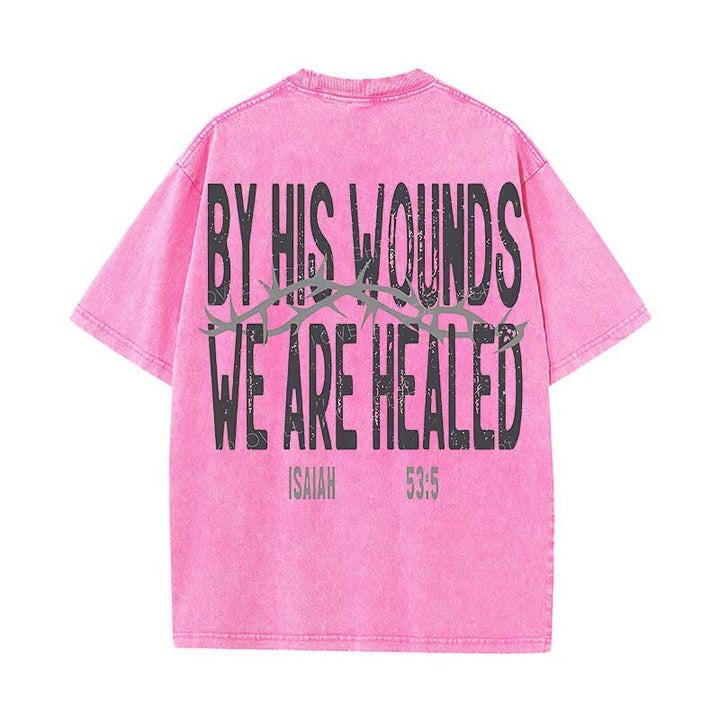 Christianartworkshop By His Wounds We Are Healed Unisex Washed T-Shirt - Pink - 5XL - image 19