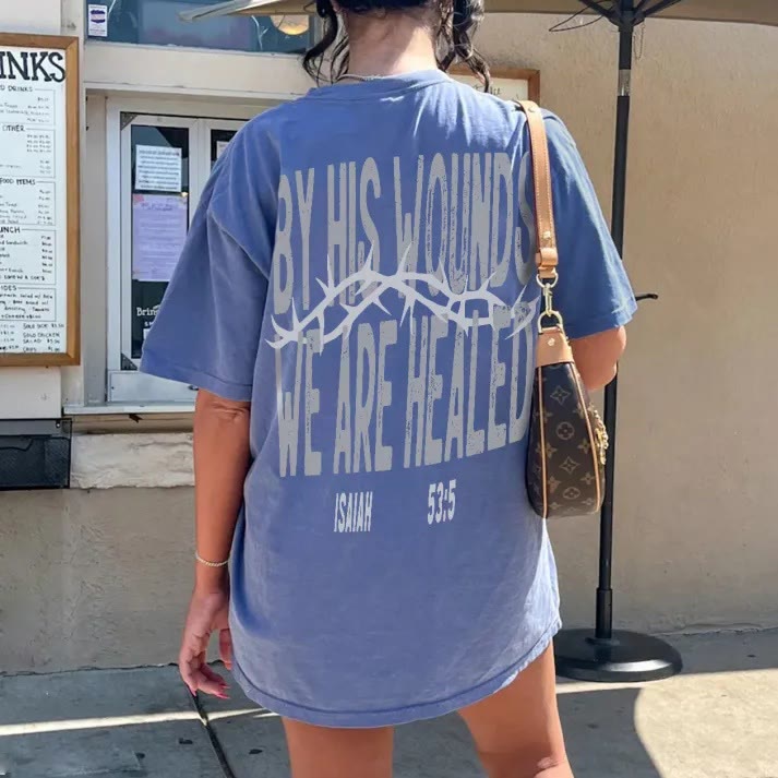 Christianartworkshop By His Wounds We Are Healed Unisex Washed T-Shirt - image 2