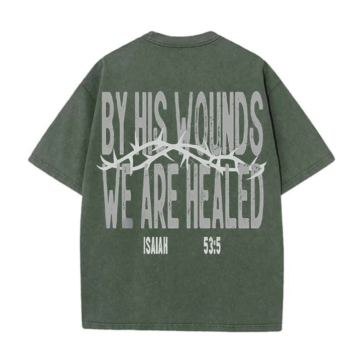 Christianartworkshop By His Wounds We Are Healed Unisex Washed T-Shirt - Army Green - 5XL - image 11