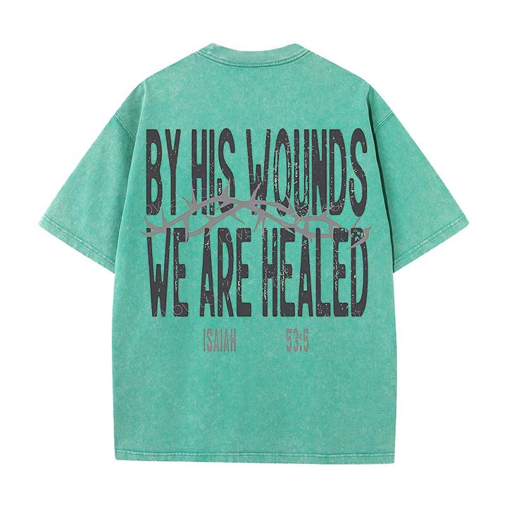 Christianartworkshop By His Wounds We Are Healed Unisex Washed T-Shirt - Green - 5XL - image 21