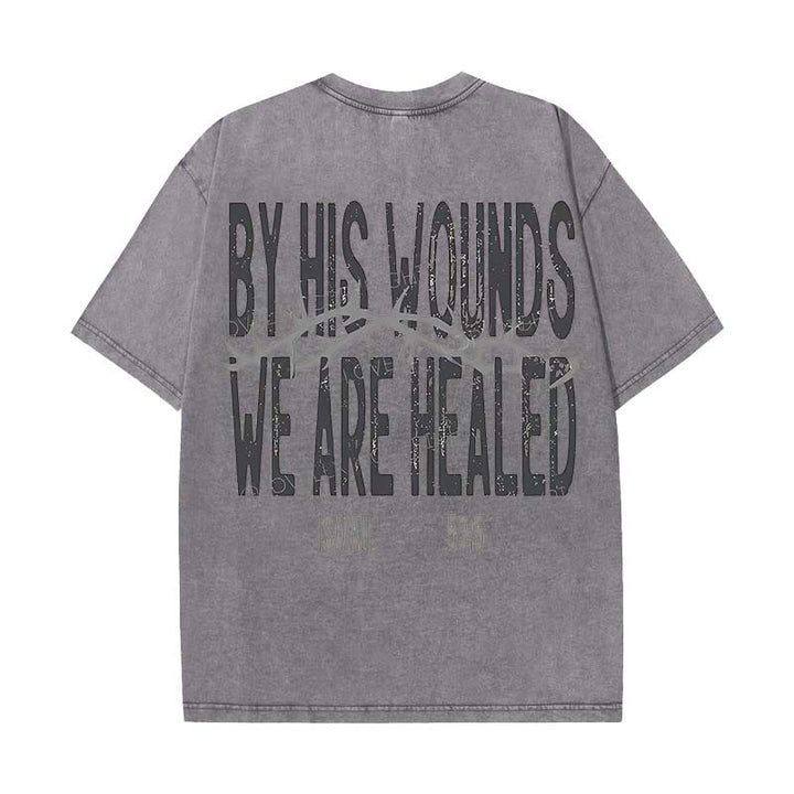 Christianartworkshop By His Wounds We Are Healed Unisex Washed T-Shirt - Grey - 5XL - image 15