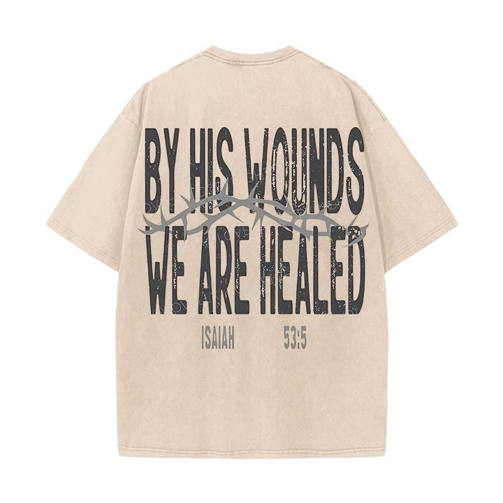 Christianartworkshop By His Wounds We Are Healed Unisex Washed T-Shirt - Apricot - 5XL - image 5