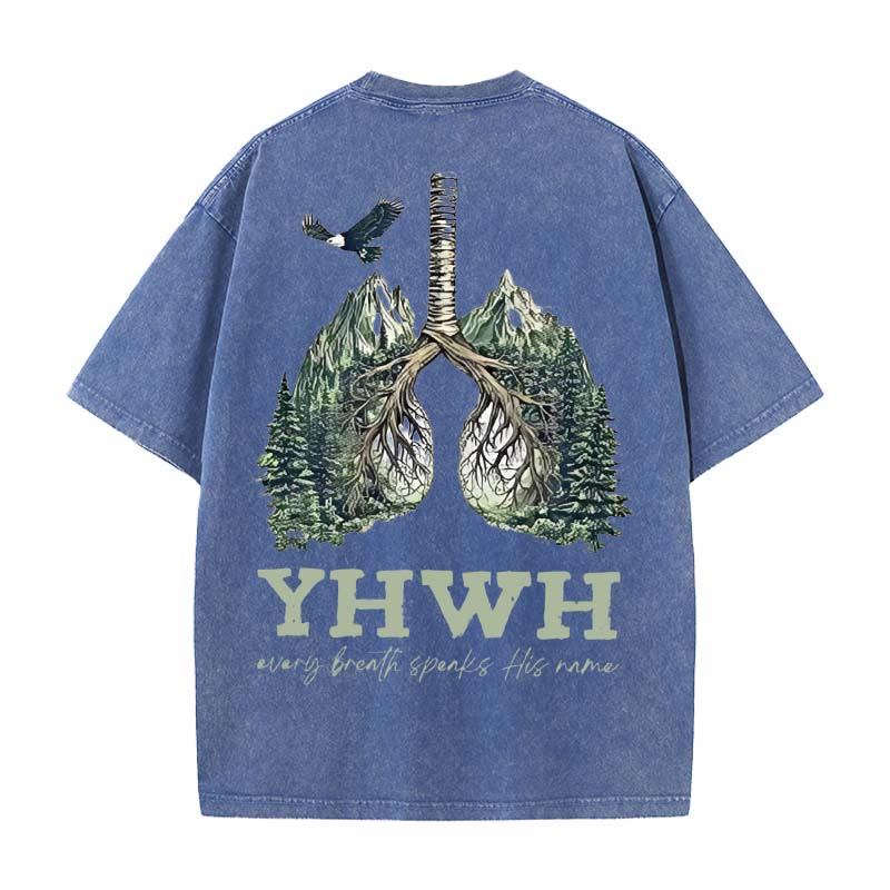 Christianartworkshop Every Breath Speaks His Name Unisex Washed T-shirt - Blue - 5XL - image 6