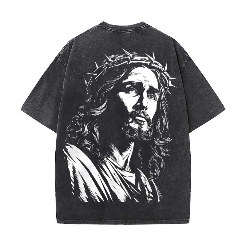Christianartworkshop Vintage Style Jesus Christ Unisex Washed T-shirt - Black - 5XL - image 4